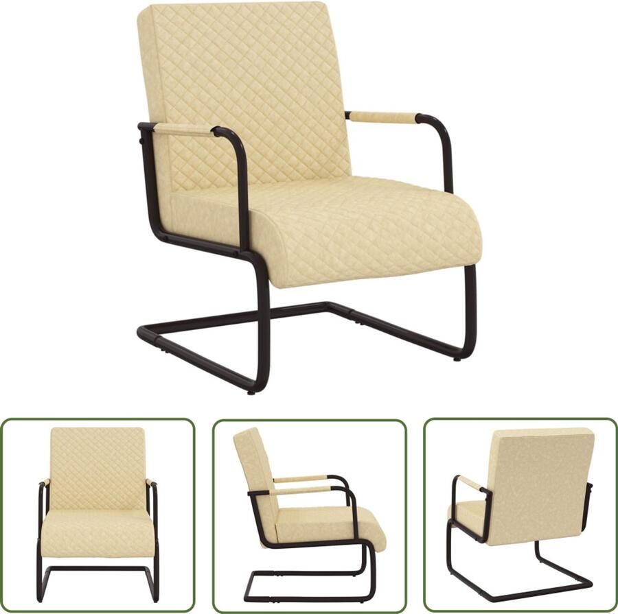 VidaXL Crèmekleurige Kunstleren Stoel Industriële Stoel Sfeerverhogende Stoel Salonstoel Eetkamerstoel Kantoorsstoel Vintage Stoel Lederlook Stoel Creme Fauteuil