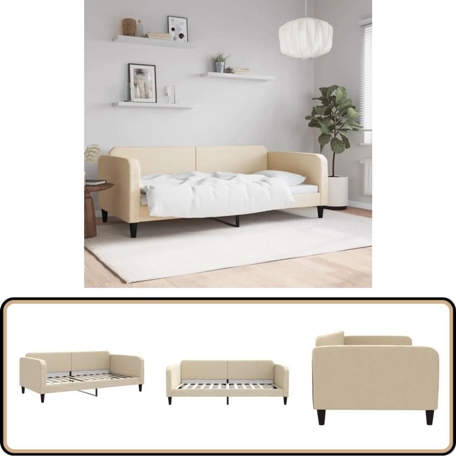 VidaXL Crèmekleurige slaapbank 100x200 cm Slaapbank Tweepersoonsbed Daybed Lounge Sofa Multifunctioneel Meubilair