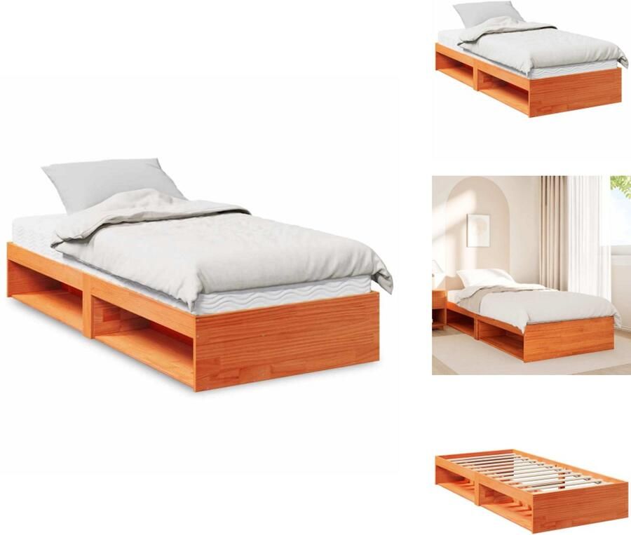 VidaXL Dagbed Dagbedden Slaapbank Logeerbed Bedbank met matras wasbruin 100x200 cm massief grenenhout