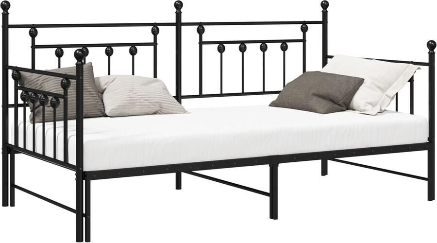 VidaXL Bedframe voor een daybed met hoofdeinde Zwart 90 x 190 cm Staal - Foto 2