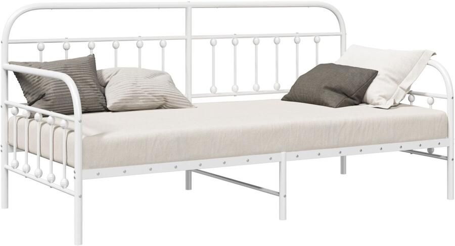 VidaXL Bedframe voor een daybed met hoofdeinde Wit 100 x 190 cm Staal - Foto 2
