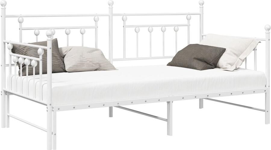 VidaXL Bedframe voor een daybed met hoofdeinde Wit 107 x 203 cm Staal - Foto 2