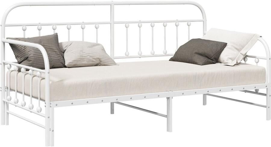 VidaXL Bedframe voor een daybed met hoofdeinde Wit 90 x 200 cm Staal - Foto 2