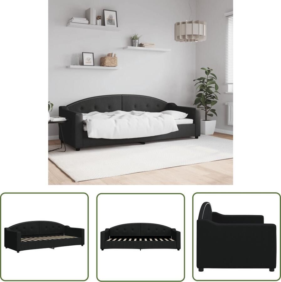 The Living Store Slaapbank Black 223 x 90 x 75 (B x D x H) Multiplex lattenbodem Schuim vulling Slaapbank Daybed Tweepersoonsbed Zwarte Meubels Stoffen Sofa