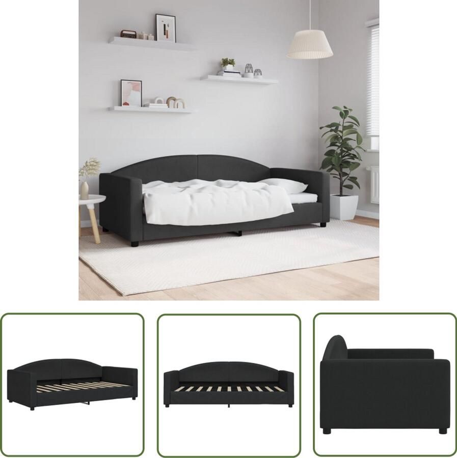 The Living Store Slaapbank 90x190 cm stof zwart Slaapbank Daybed Tweepersoonsbed Designmeubel Zwarte Meubels