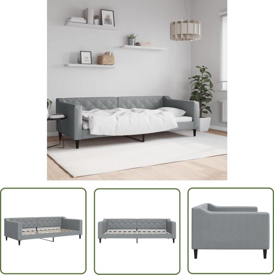 The Living Store Slaapbank Lichtgrijs 223x100x67 Stof Metaal en Massief Hout Slaapbank Daybed Sofa Bed Tweepersoonsbed Grijs Meubilair