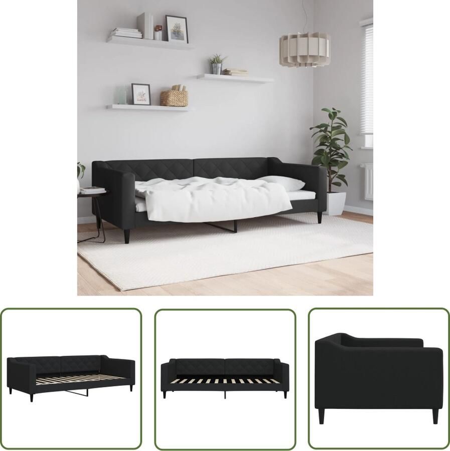 The Living Store Slaapbank Multiplex 223 x 100 x 67 (B x D x H) Zwart stof Metaal en massief hout frame Slaapbank Daybed Tweepersoonsbed Zwarte Meubels Stoffen Sofa