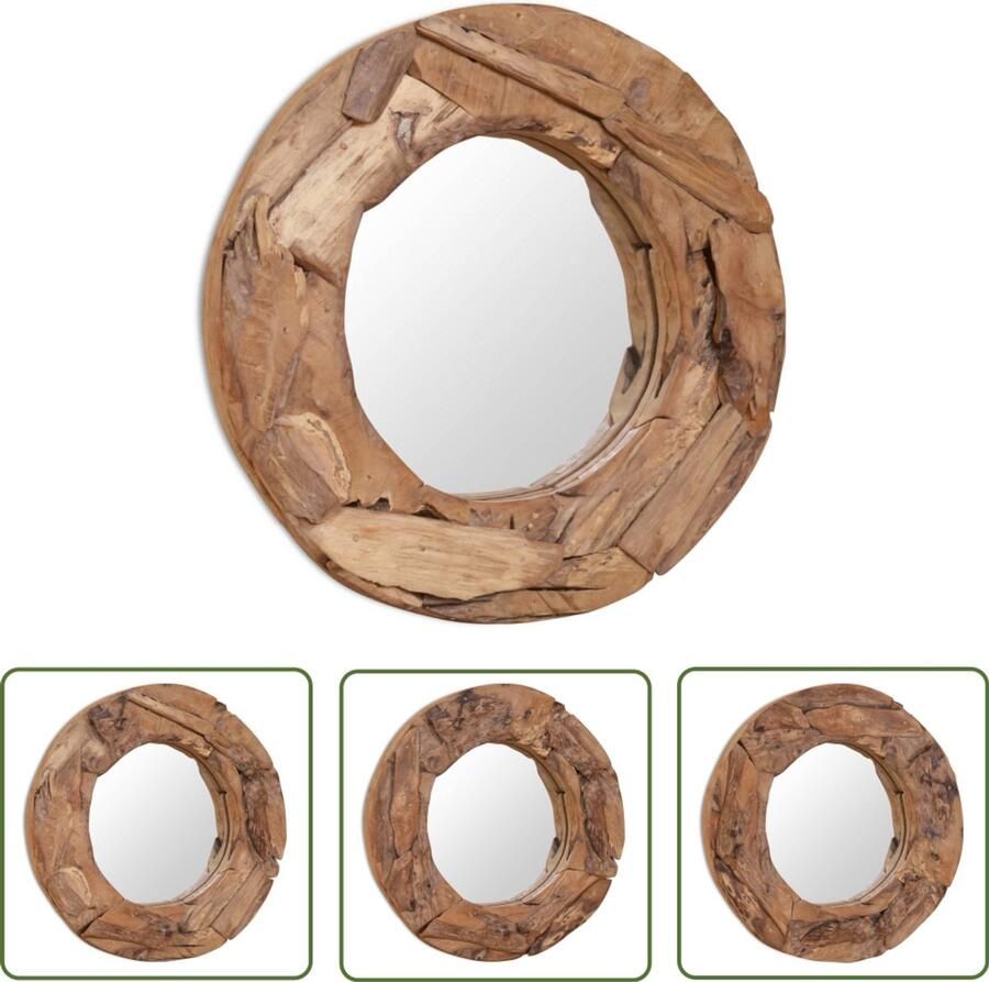 VidaXL Decoratieve Spiegel Rond 60 cm Teakhout Teakhouten Spiegel Wandspiegel Vintage Spiegel Landelijke Spiegel Houten Spiegel Ovale Spiegel Retro Spiegel Salontafel Livingroomdecor Badkameraccessoires