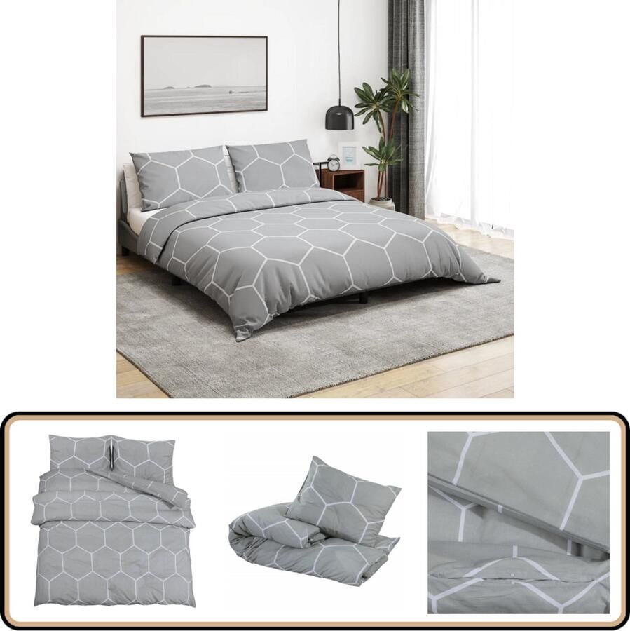 VidaXL Dekbedovertrekset 140x200 cm Grijs Katoen Dekbedovertrek Linnen Katoen Grijs Tweepersoonsbed