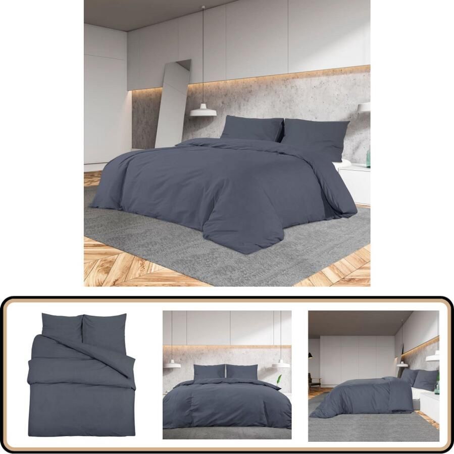VidaXL Dekbedovertrekset 140x200 cm Katoen Antraciet Dekbedovertrek Katoen Tweepersoonsbed Antraciet Dekbedovertrekset Hoeslaken Slaapcomfort Bedroom Decor