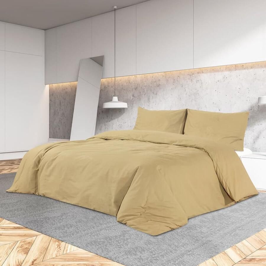 VidaXL Dekbedovertrekset 140x200 cm Katoen Taupe Dekbedovertrek Taupecolor Katoendruk Tweepersoonsbed Standaard 100 Oeketex Slaapcomfort Bedding - Foto 2
