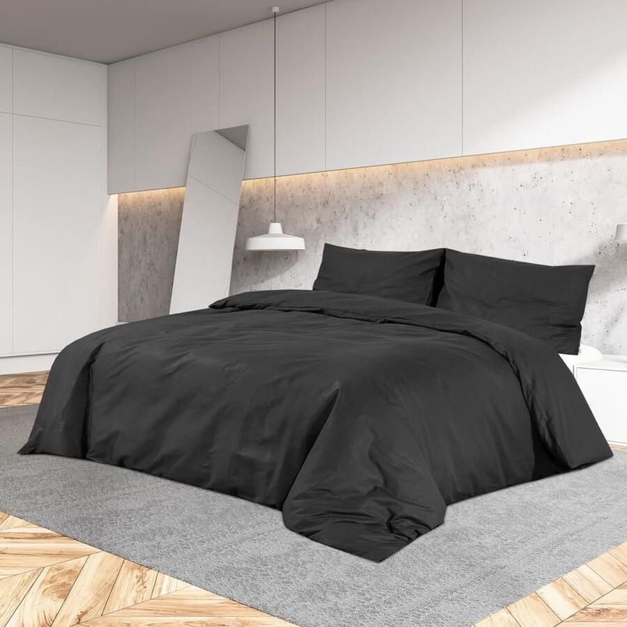 VidaXL Dekbedovertrekset 140x200 cm Zwart Katoen Dekbedovertrek Katoen Tweepersoonsbed Zwart Slaapcomfort Luxe Bedding Standaard 100 Oeketex - Foto 2