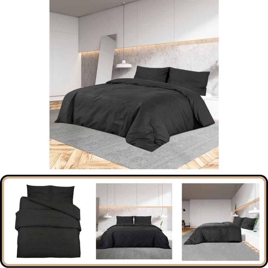 VidaXL Dekbedovertrekset 140x200 cm Zwart Katoen Dekbedovertrek Katoen Tweepersoonsbed Zwart Slaapcomfort Luxe Bedding Standaard 100 Oeketex