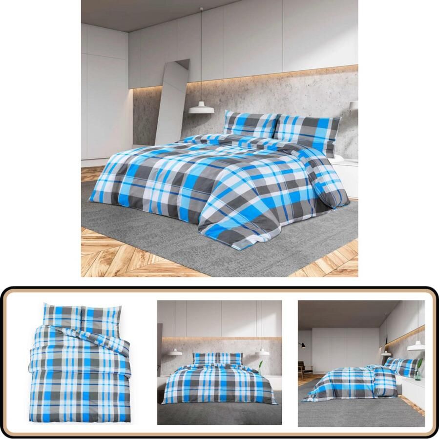 VidaXL Dekbedovertrekset 240x220 cm Blauw en Grijs Dekbedovertrek Katoen Tweepersoonsbed Blauwe Kamer Grijze Kamer Slaapcomfort Luxe Bedding Standaard 100 Kreukvrij