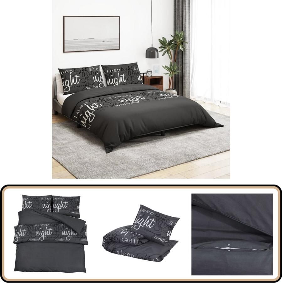 VidaXL Dekbedovertrekset 260x220 cm Zwart Katoen Dekbedovertrek Katoen Zwarte Bedding Overtrek Tweepersoonsbed