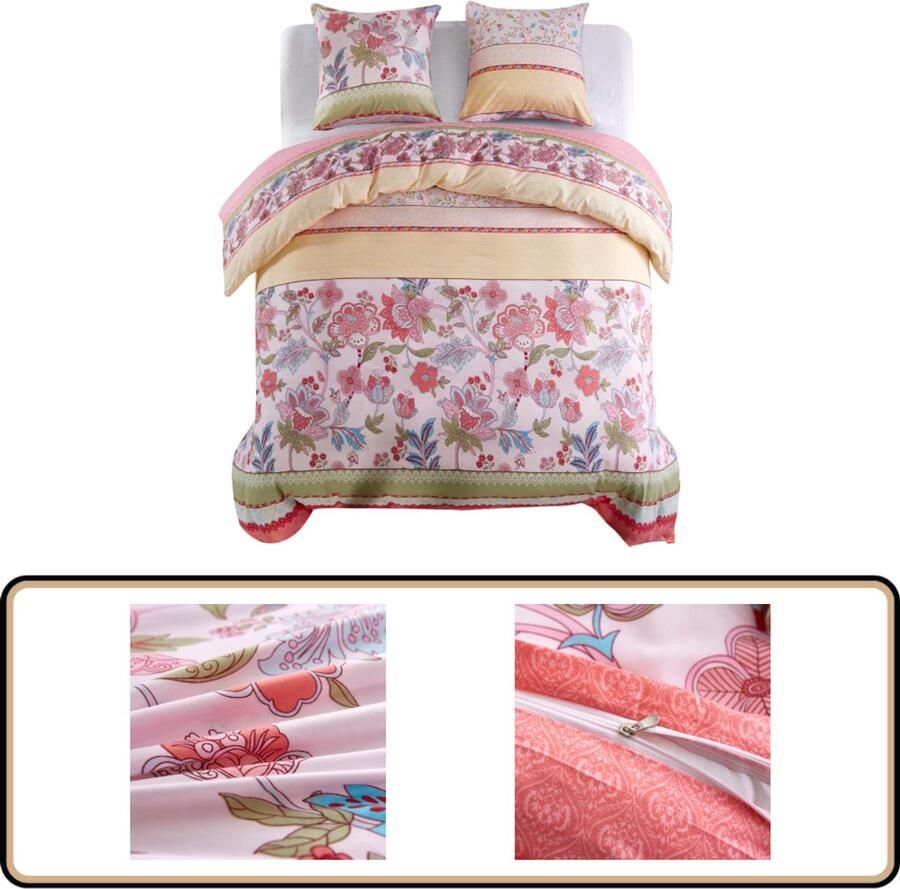 VidaXL Dekbedovertrekset Bloemen Gestreept 200x220 cm Dekbedovertrek Hoeslaken Bedlinnen Slaapcomfort Tweepersoonsbed