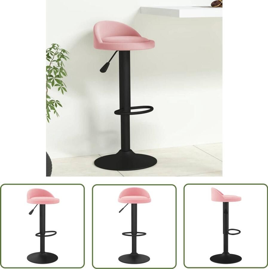 The Living Store Barkruk fluweel roze Barkruk Design Barkruk Fluweel Barkruk Met Armleuningen Hoge Barkruk