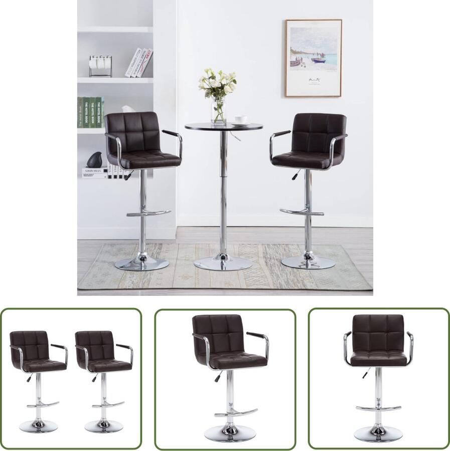 The Living Store Barkrukken Modern Kunstleer Verchroom staal Bruin 46x49x(93-113)cm 2 stuks Bruinkleurige Barkrukken Design Barkrukken Moderne Barkrukken Met Armleuningen Barkrukken Elektrisch Verstelbaar