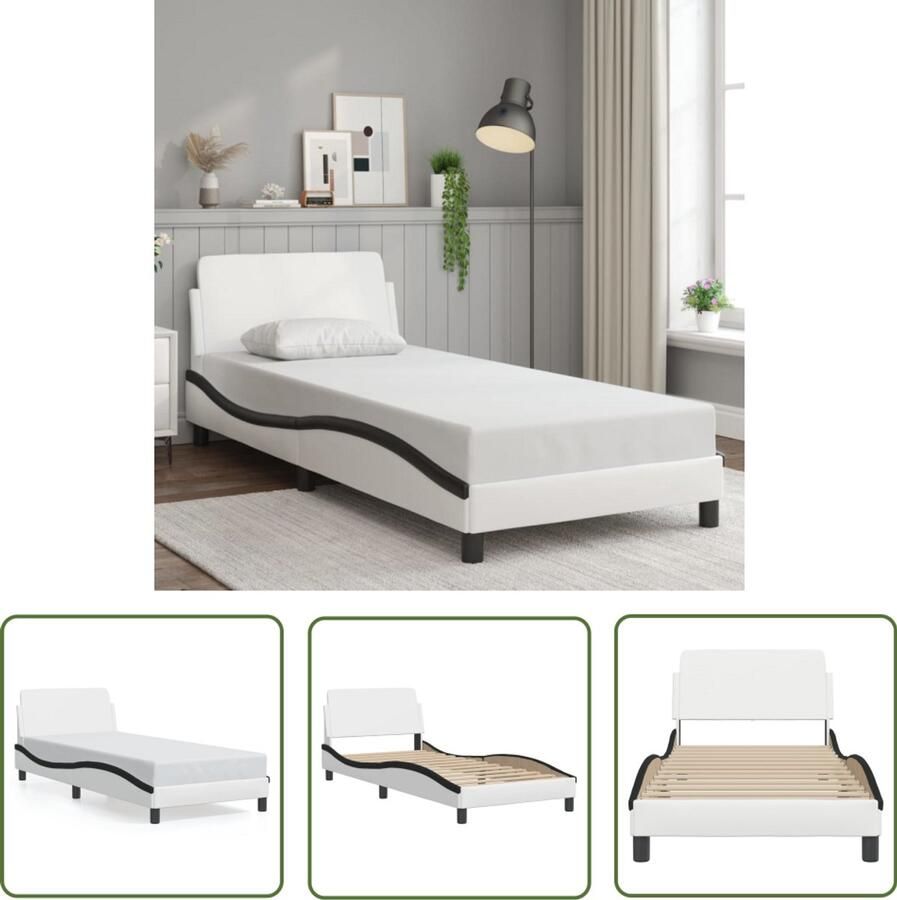 VidaXL Bedframe Dover kunstleer wit en zwart 90x200 cm Bedframe Design Bed Tweepersoonsbed Modern Bed Minimalistisch Bed