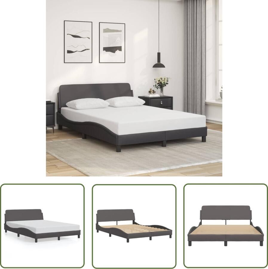 The Living Store Bedframe Modern Grijs Kunstleer 120x200 cm Stabiele Multiplex Lattenbodem Bed Frame Design Bed Houten Bed Tweepersoonsbed Grijs Bed