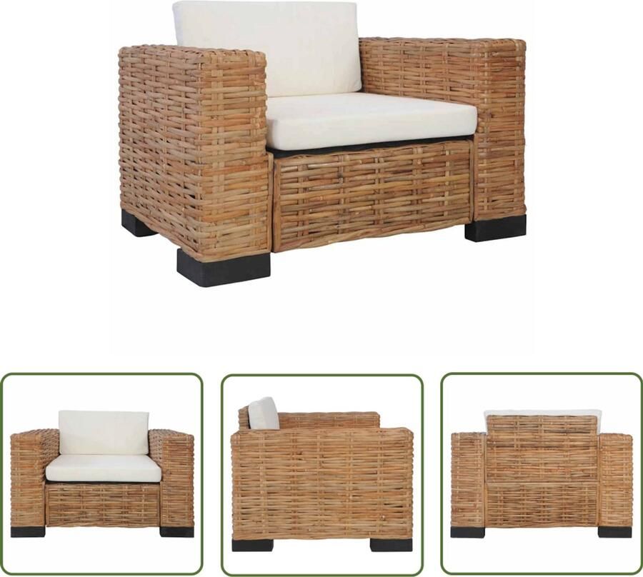 The Living Store Fauteuil Natuurlijk Rattan Bruin 95 x 78 x 67 cm Met Afneembare Kussenhoezen Rattan Fauteuil Design Fauteuil Bruine Fauteuil Met Kussens Lounge Stoel - Foto 2