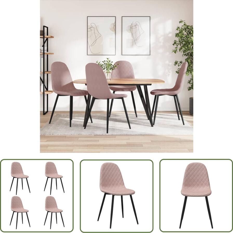 The Living Store Eetstoelen Minimalistisch en Elegant Keukenstoelen 45x53.5x87 cm Roze Fluweel Eetkamerstoelen Design Meubels Rozerode Meubels Velvet Stoelen Luxe Stoelen - Foto 2