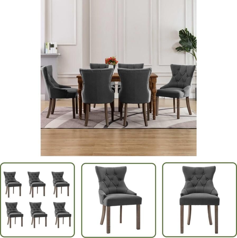 VidaXL Eetkamerstoelen 6 st stof grijs Eetkamerstoelen Design Meubels Grijs Meubilair Stof Stoelen Rubberwood Meubil - Foto 3