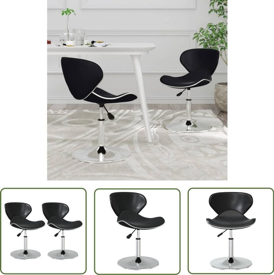 The Living Store Eetkamerstoelen 2 st kunstleer zwart Eetkamerstoel Designstoel Kunstlederen Stoel Draaibare Stoel Verstelbare Stoel