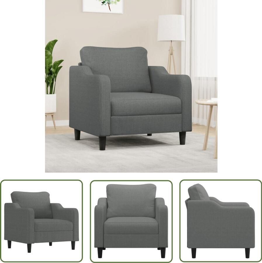 The Living Store Fauteuil 60 cm stof donkergrijs Fauteuil Designstoel Lounge Stoel Donkere Kleuren Lederlook