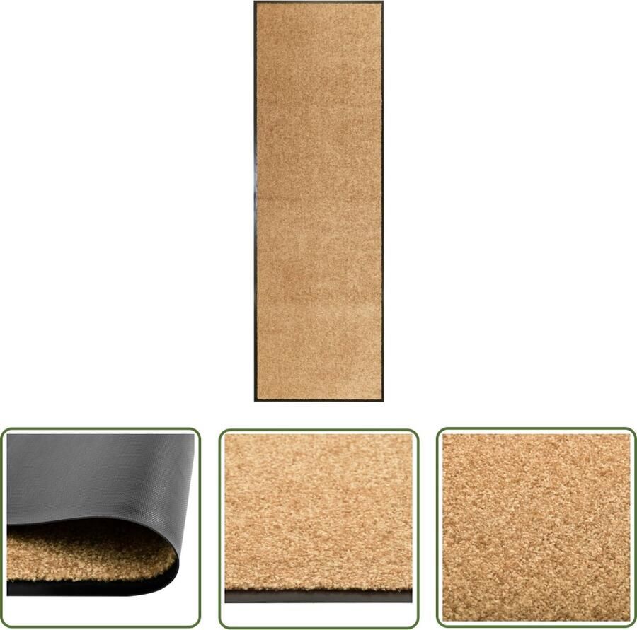 The Living Store Deurmat wasbaar 60x180 cm crème Deurkast Deurmat Vloerkleden Binnenmat Buitenmat