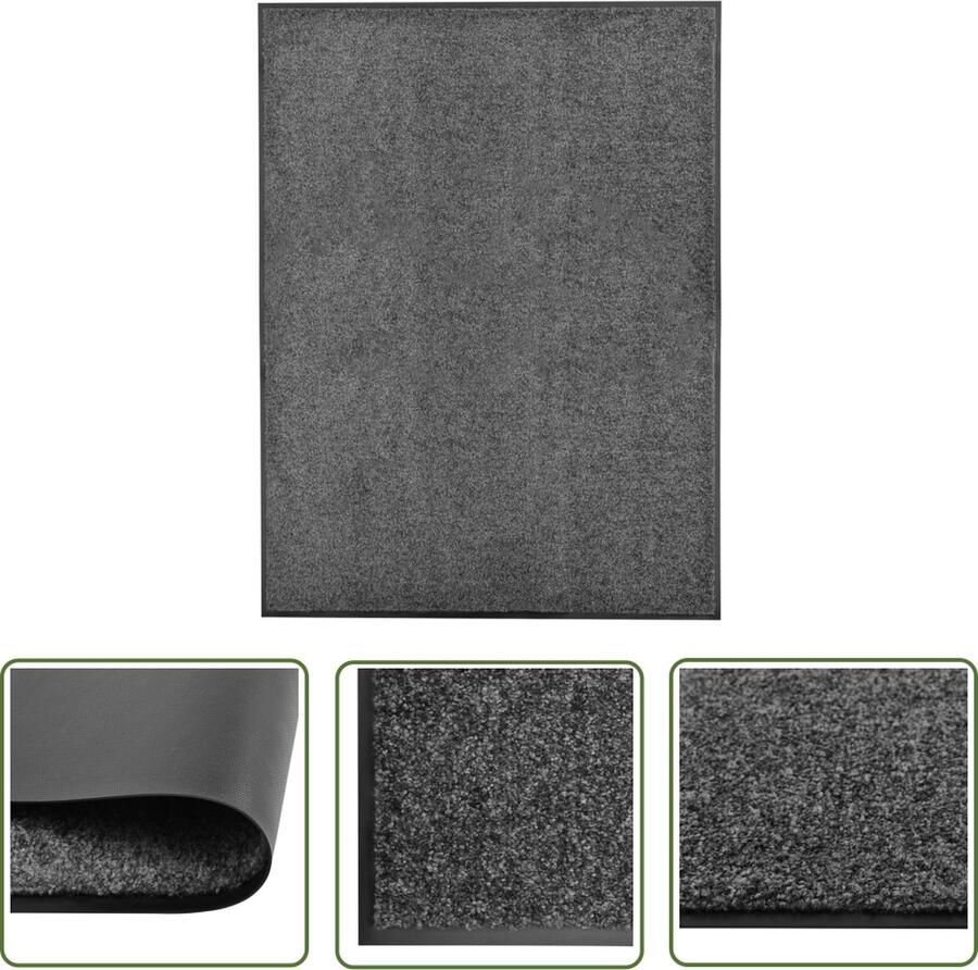 The Living Store Deurmat wasbaar 90x120 cm antraciet Deurkast Deurmat Vloerkleden Interieurdecoratie Antislip