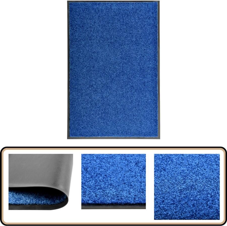 VidaXL Deurmat Wasbaar 60x90 cm Blauw Deurkast Deurmat Vloerkleden Binnenmat Buitenmat