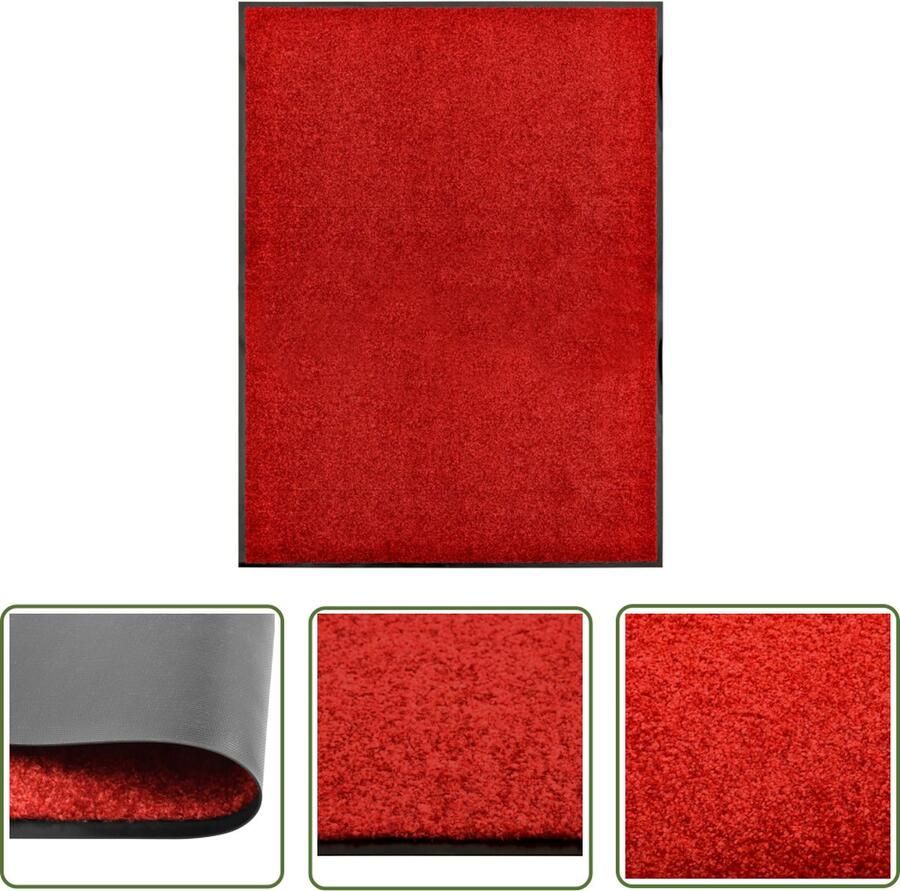 The Living Store Deurmat wasbaar 90x120 cm rood Deurkmat Deurmatten Vloerkleden Binnenmat Buitenmat