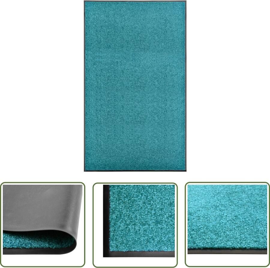 The Living Store Deurmat wasbaar 90x150 cm cyaan Deurkmat Deurmatten Interieurdecoratie Vloerkleden Antislip Mat