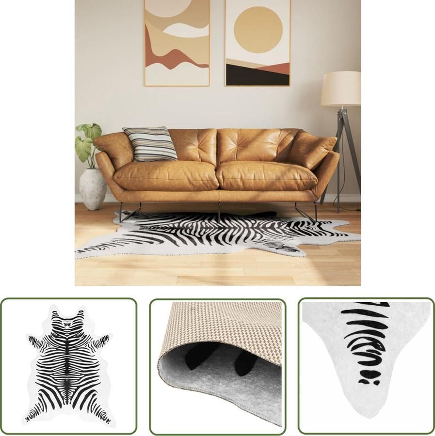 The Living Store Wilde Charme Vloerkleed 120 x 170 cm Zwart en Wit Fluweel Anti-slip Geluidsabsorberend Wild Style Vloerkleden Dieren Print Vloerkleed Zwarte Witte Vloerkleed Fluweel Vloerkleed Anti Slip Vloerkleed