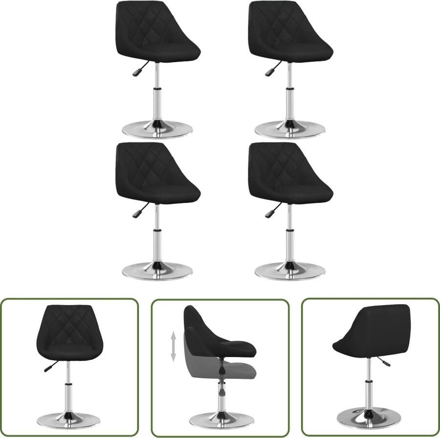 The Living Store Eetkamerstoel Keukenstoel 44 x 46 cm Zwart Kunstleer Verchroomd Staal Eetkamerstoel Dinerstoel Zwarte Eetkamerstoel Kunstleder Eetkamerstoel Comfortabele Eetkamerstoel - Foto 2