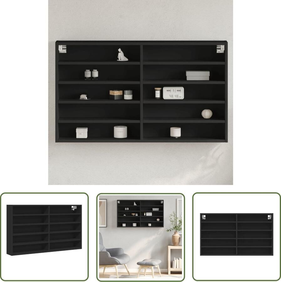 The Living Store Vitrinekast 100x15x58 cm bewerkt hout zwart Zwevende Vitrinekast Displaykast Houten Vitrinekast Zwarte Vitrinekast - Foto 2