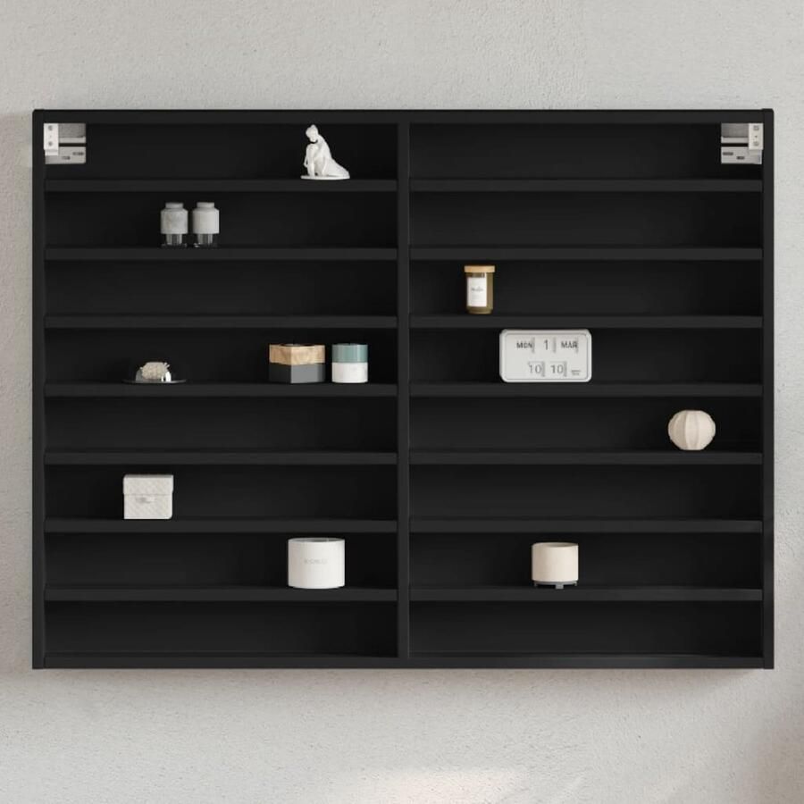 The Living Store Vitrinekast 100x8 5x75 cm bewerkt hout zwart Vitrinekast Displaykast Houten Kast Zwarte Kast Salontafel