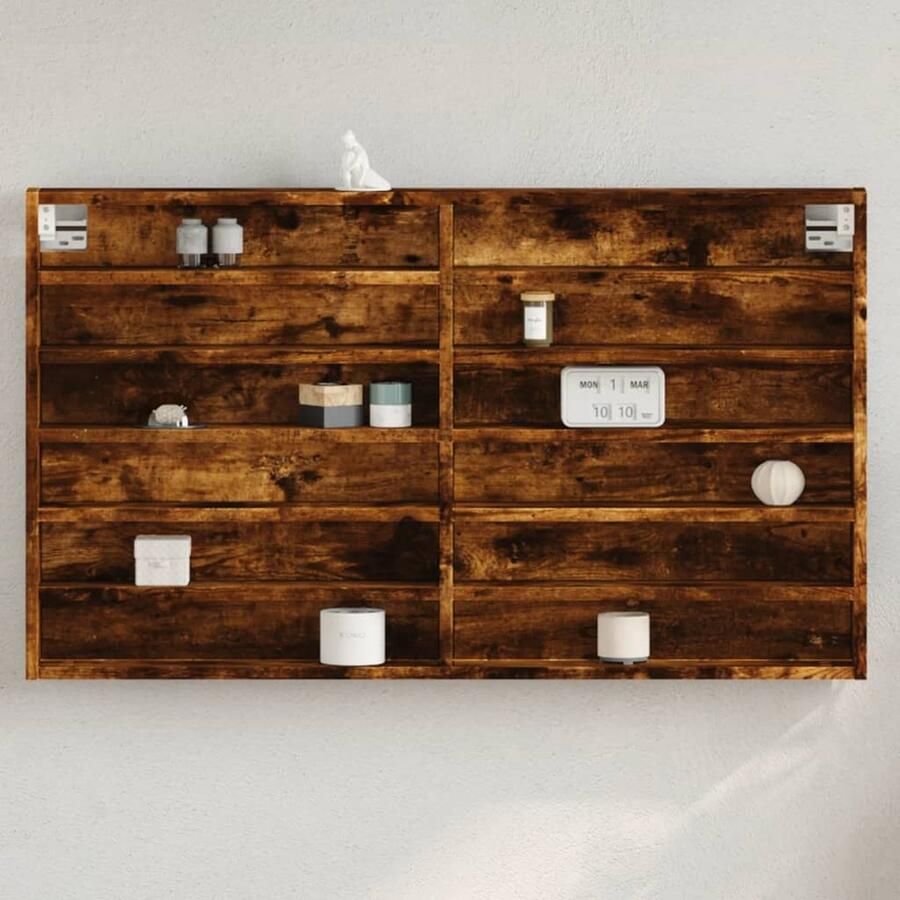 The Living Store Vitrinekast 100x8 5x58 cm bewerkt hout gerookt eikenkleurig Vitrinekast Displaykast Zwevende Kast Houten Kast Bergruimte - Foto 2