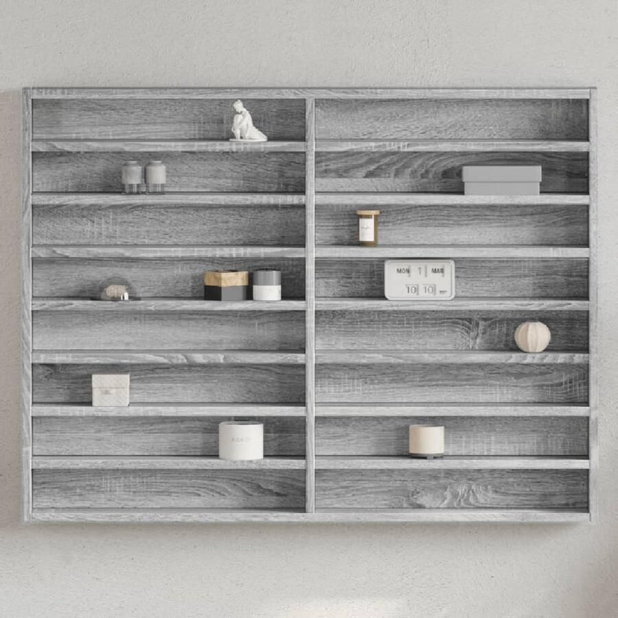 VidaXL Vitrinekast 100x8 5x75 cm bewerkt hout grijs sonoma eikenkleur Vitrinekast Displaykast Grijze Vitrinekast Houten Vitrinekast Woonaccessoires