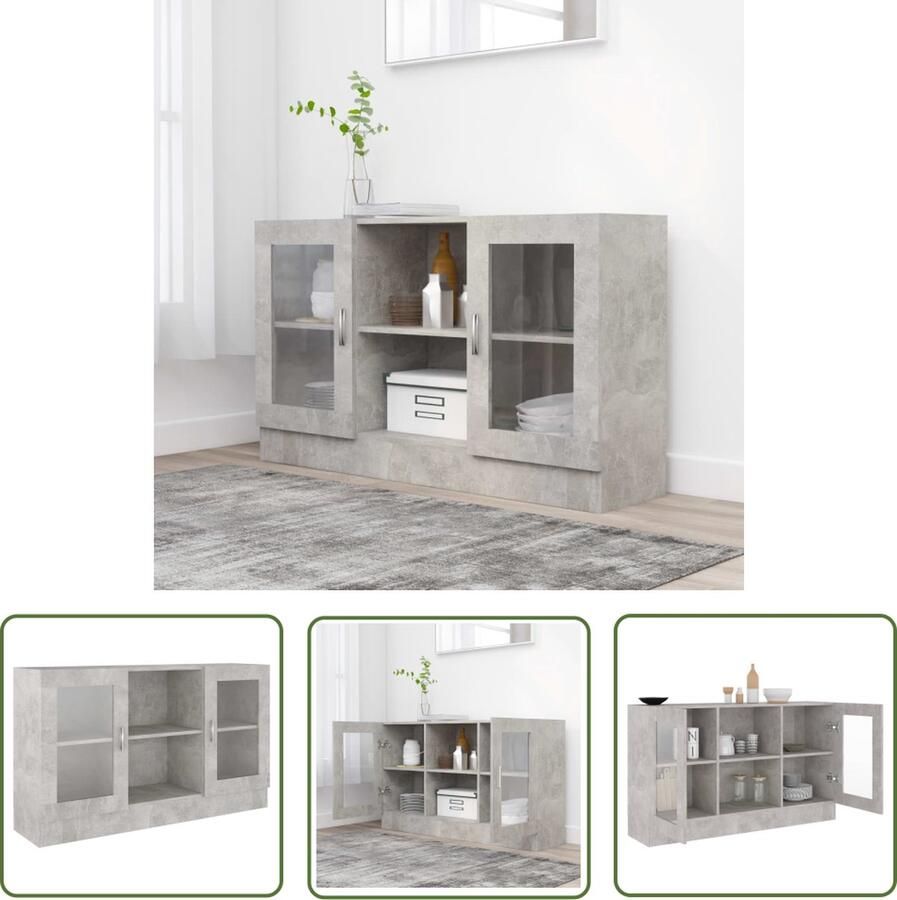 The Living Store Vitrinekast 120x30 5x70 cm bewerkt hout betongrijs Vitrinekast Tv-meubel Displaycase Opbergkast Salontafel