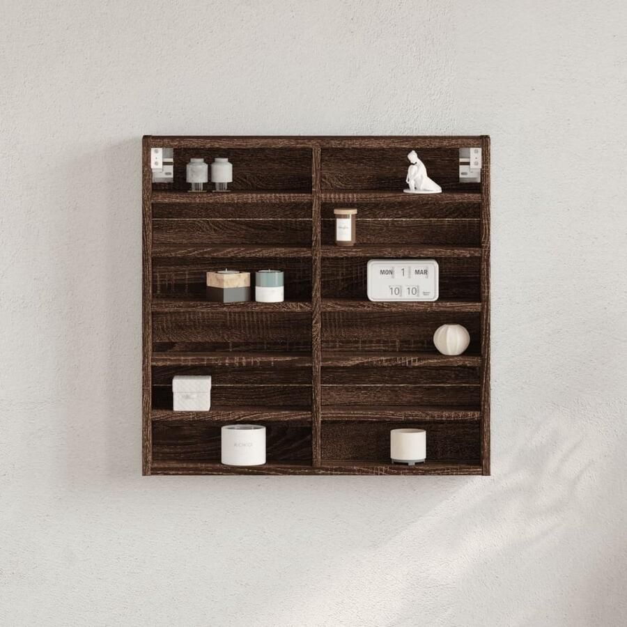 The Living Store Vitrinekast 60x8 5x58 cm bewerkt hout bruin eikenkleurig Vitrinekast Displaykast Houten Kast Bruine Eiken Kleur Zwevende Kast - Foto 2