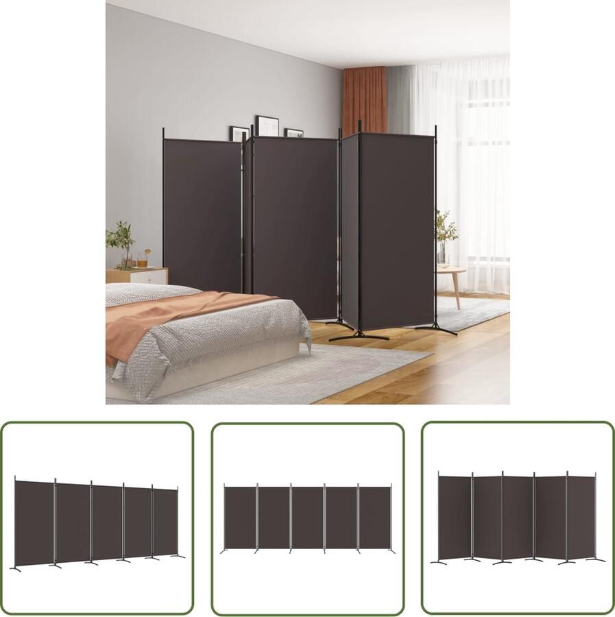 The Living Store Kamerscherm 5 Panelen Bruin 433 x 180 cm Inklapbaar Kamerscherm Dividers Wandafscheider Bruine Meubels Stoffen Schermen