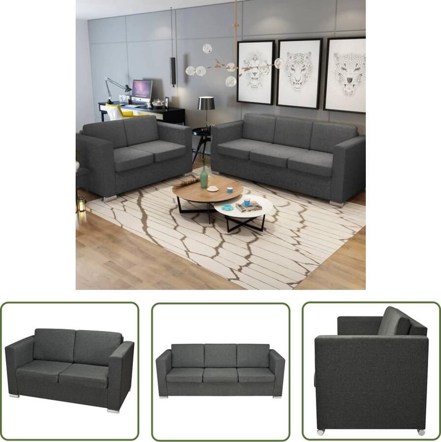 The Living Store Stijlvol Bankstel 2+3 Zits Dik Gevulde Kussens Verwijderbare Kussenhoezen Donkergrijs Bankstel Donker Grijs Bank Lederlook Bank Loungehoek Hoekbank - Foto 2