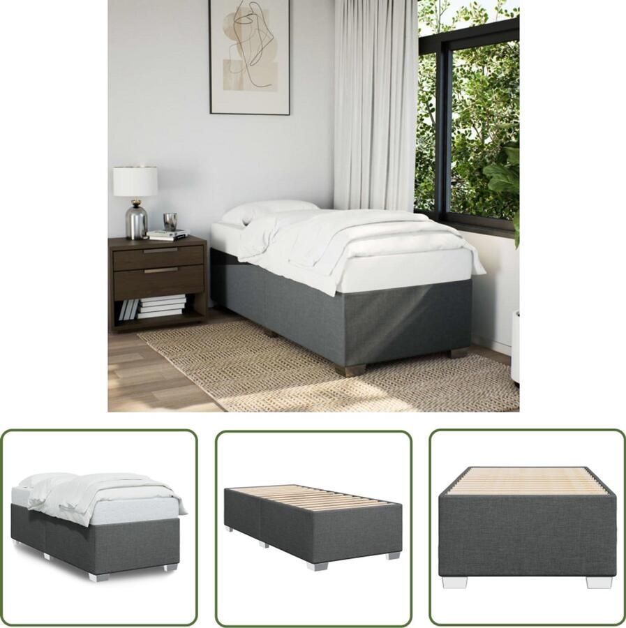 VidaXL Donker Grijs Bed Frame Bedframe zonder matras 80x200 cm stof donkergrijs Tweepersoons Bed Boxspring Alternatief Stoffen Bedframe