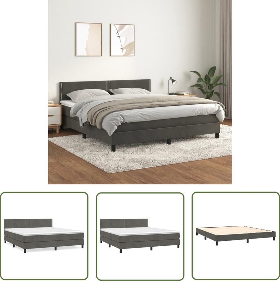 The Living Store Boxspringbed Donkergrijs fluweel 203x180x78 88 cm Hoofdbord in hoogte verstelbaar Pocketvering matras Middelharde ondersteuning Huidvriendelijk topmatras Inclusief montagehandleiding