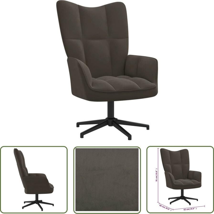 The Living Store Relaxstoel Chic Donkergrijs Fluweel 62x68x91 cm 360 graden draaibaar Relaxfauteuil Donker Grijs Fluweel Lounge Stoel Fauteuils - Foto 4