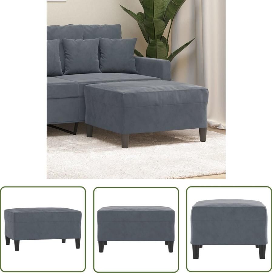 The Living Store Voetenbank Donkergrijs Fluweel 70 x 55 x 41 cm Stabiel Voetbank Donker Grijs Fluweel Relaxstoel Lounge Stoel