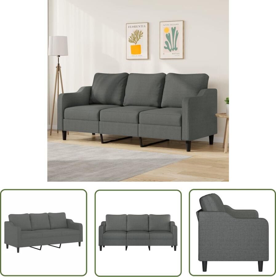 The Living Store Bank Donkergrijs 3-zitsbank 198 x 77 x 80 cm Duurzame stof Drie Persoons Bank Donker Grijze Bank Banks Kopen Lounge Meubels Salon Meubilair