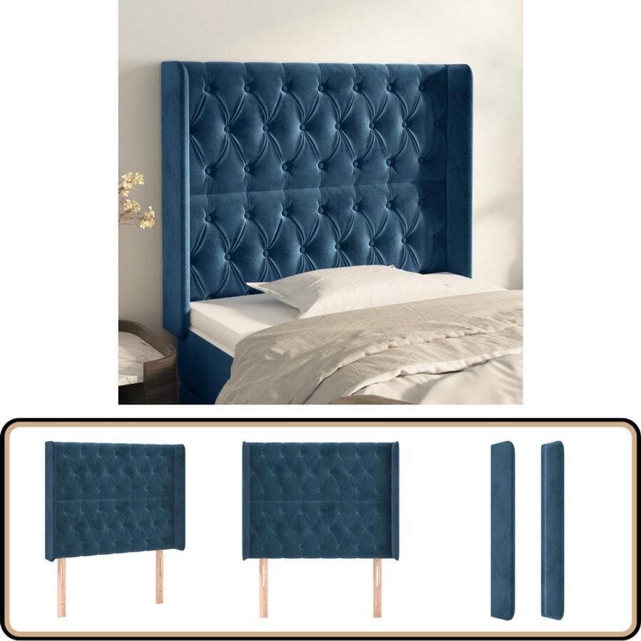 VidaXL Donkerblauw Fluwelen Hoofdbord 103x118 128 cm Hoofdboard Beddecoratie Fluweel Hoofdbord Donkerblauw Hoofdbord Comfortabele Hoofdbord Hoogte Verstelbaar Slaapcomfort